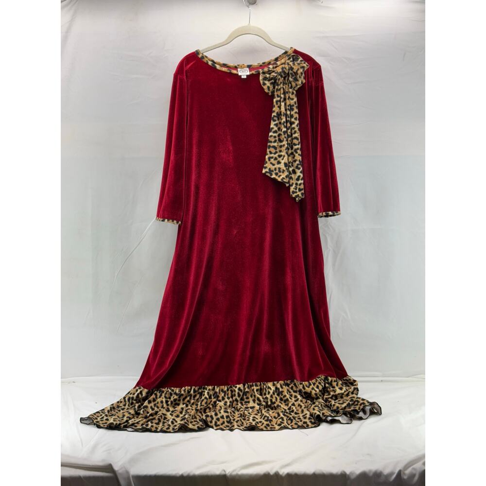Blessed to Bless XL red velvet leopard Bow feminine dress.